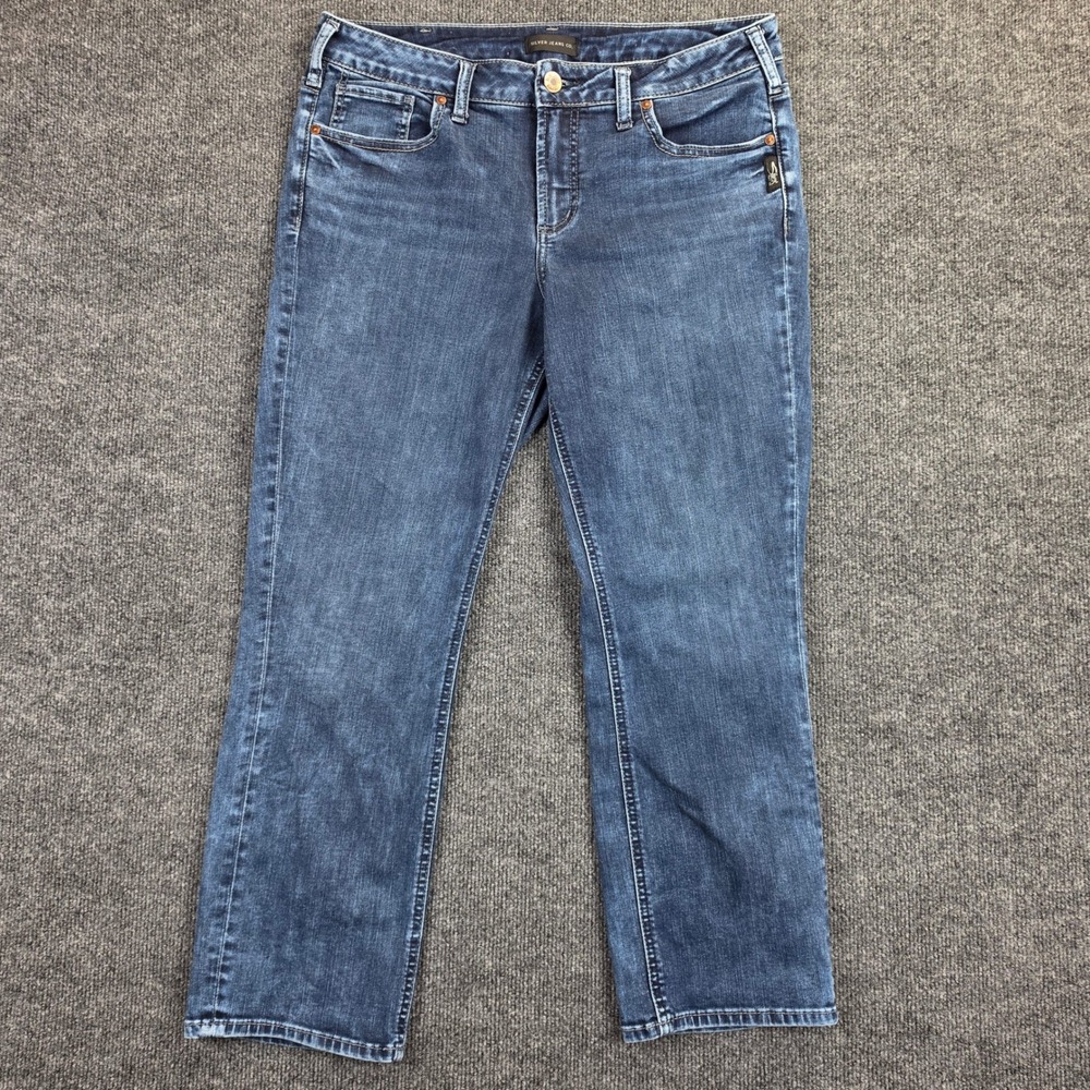 Silver Suki Capri Jeans Women's 33 Cropped Dark Wash Denim Stretch Mid Rise Blue